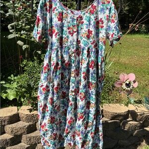 Vintage 1970s/80s Laura Tyler 100% cotton Floral Button-Down Dress size l